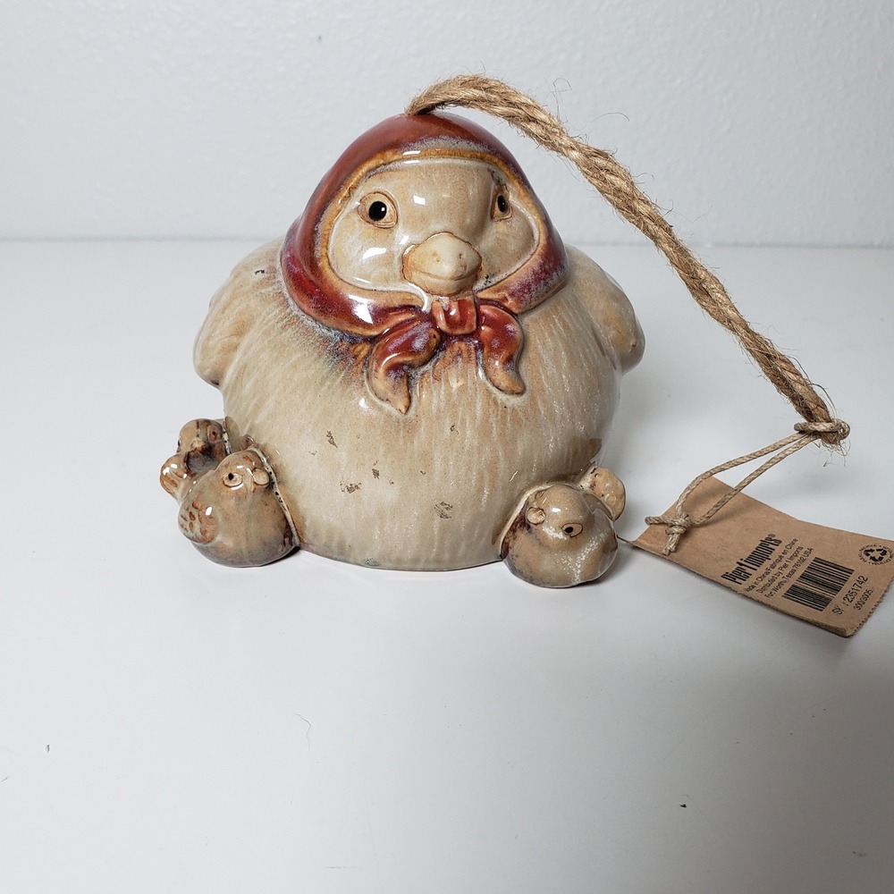 Pier 1 Imports Ceramic Bird With Babies Ornament Beige Neutral Woodland Wildlife
